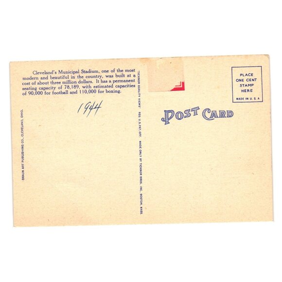 Harbor Cleveland Ohio Postcard Municipal Stadium Union Terminal Tower Boat Ship - Picture 2 of 2